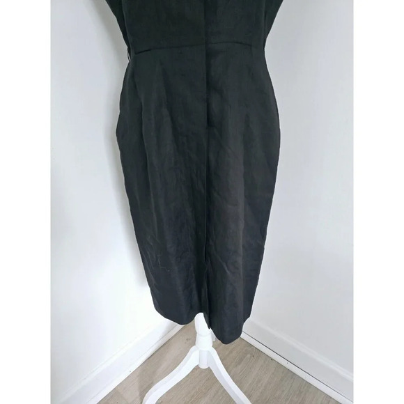 CC Courtenay Black Linen Sleeveless Collard Button Front Midi Vintage Dress 14 L - Picture 3 of 12